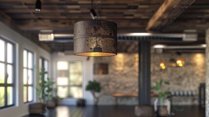 Obraz premium Metal shaded old ceiling light in yoga studio