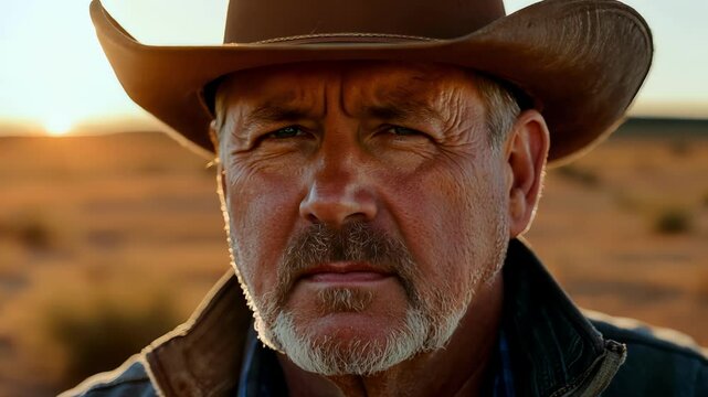 Closeup portrait of a man with a cowboy hat and a weathered face.