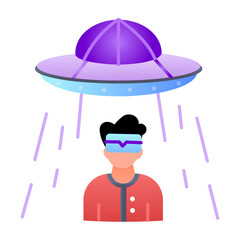 A flat icon showing ufo abduction 