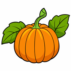 Pumpkin vector illustration, pumpkin vector art, pumpkin silhouette, pumpkin with leaves vector icon