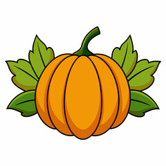 Pumpkin vector illustration, pumpkin vector art, pumpkin silhouette, pumpkin with leaves vector icon