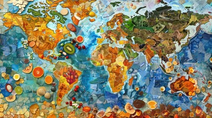 World Map Made of Food Collage