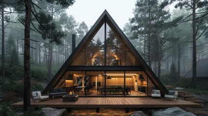 Fototapeta premium Modern A-Frame Cabin in the Woods