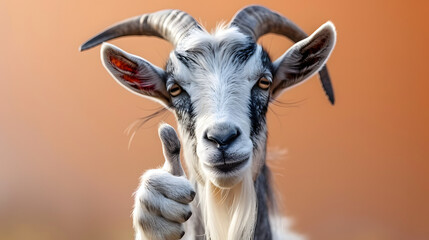 Goat showing thumb up. 