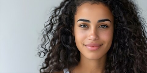 Radiant Middle Eastern Woman with Lustrous Skin and Cascading Curly Dark Hair. Concept Middle Eastern beauty, Lustrous skin, Curly dark hair, Radiant woman