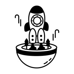 A glyph style icon of space travel 
