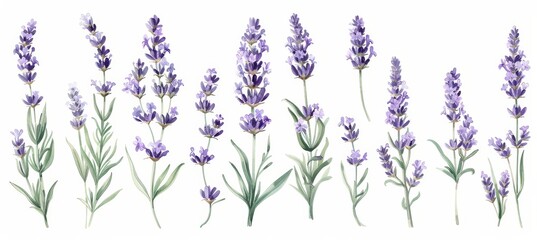 Naklejka premium Detailed flower drawings in vintage style. Lavenders, Provence flowers and flower engravings. Isolated on a white background. Modern illustration that has a retro vibe to it.