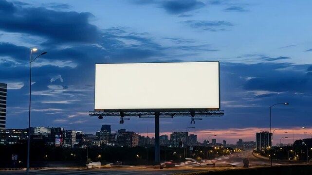 Billowing clouds and rushing cars captured in the timelapse of an empty billboard.