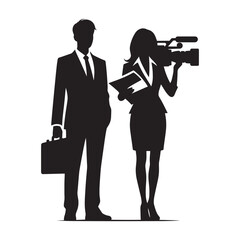 News reporter silhouette vector illustration isolated on a white background