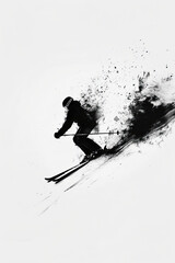 Fototapeta premium A black and white sketch of a person skiing down a slope