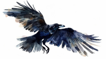 Obraz premium Black raven clipart, Halloween element, watercolor style, isolated on white background