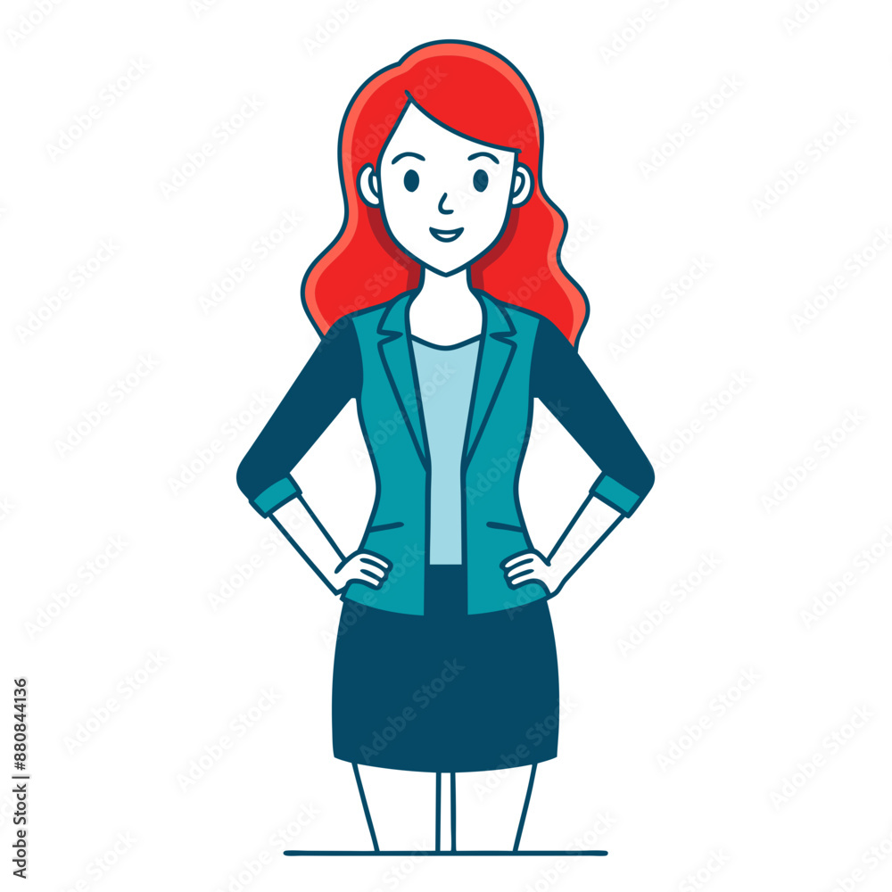 Wall mural Casual Business Woman with Red Hair in Various Poses Line Art Vector Set