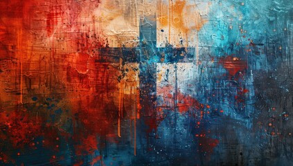 Obraz premium Abstract Background with Gradient of Red, Orange, Blue, and Textured Artistic Design