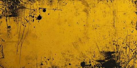 Vintage Yellow Background with Grunge Texture and Artistic Paint Splatters