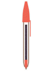 A Red Ballpoint Pen PNG transparent background in a Speckle Spray Paint Art Style School concept, Realistic Sticker illustration