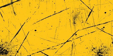 Yellow Grunge Background with Abstract Distressed Texture and Black Splatter Marks