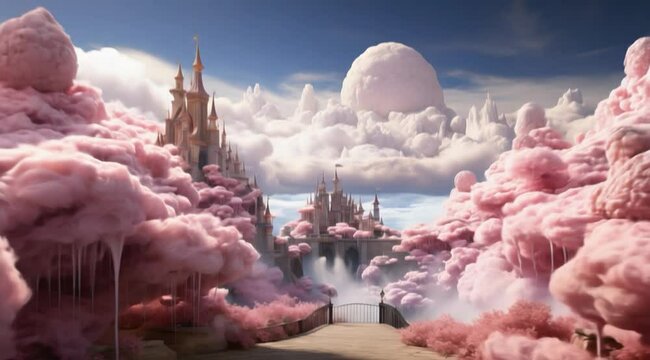 flying through cotton candy clouds to a storybook castle in the sky