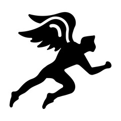 A glyph icon of running seraphic being 