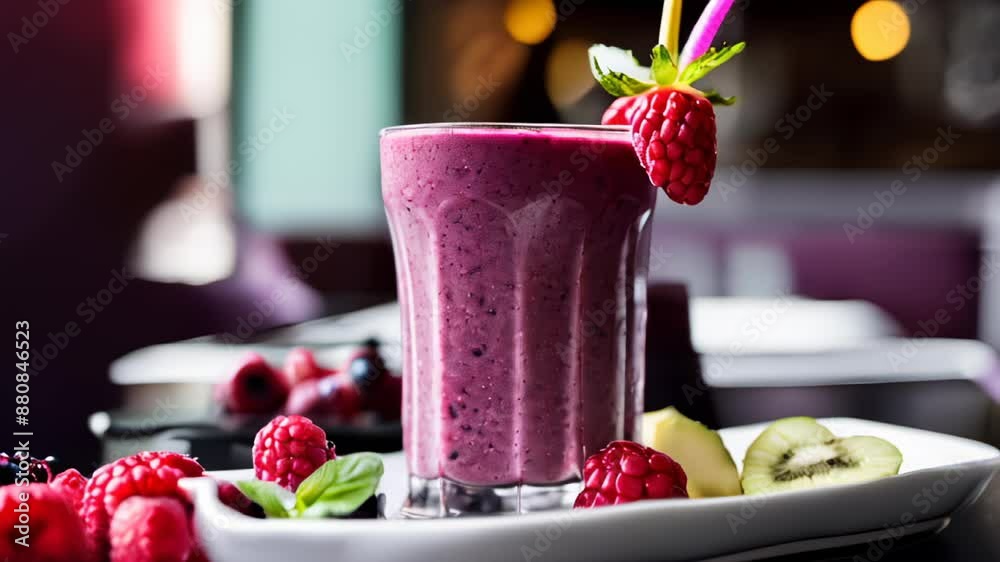 Canvas Prints  Freshly blended berry smoothie with a twist of raspberry and a hint of mint