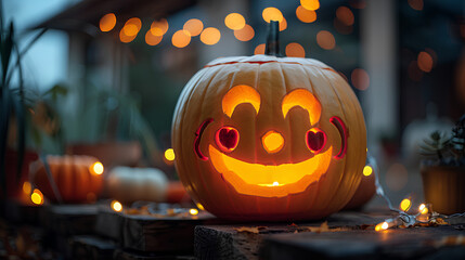 Fototapeta premium Halloween pumpkin with a cute smiley face