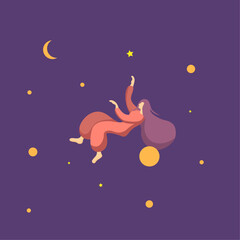 Girl flying in space, in dreams