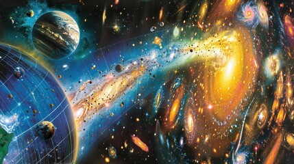 Fototapeta premium Cosmic Dance of Galaxies: A Kaleidoscope of Stars and Planets