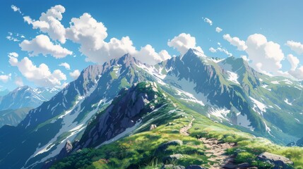 Majestic Mountain Range: A Summer Adventure Beckons on this Scenic Trail Under Blue Skies