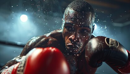 Medium shot of boxer delivering a precise jab, their speed and precision highlighted in the dynamic pose