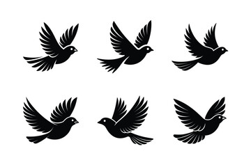 set of flying bird Black Silhouette Bundle - Stunning Vector Illustrations for Wild or domestic animals Nature Lovers, isolated on white