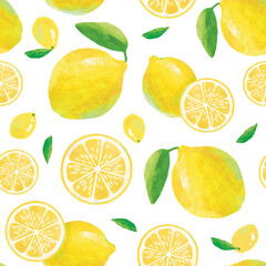 Watercolour Style Lemon Seamless Pattern 