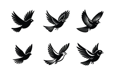 Obraz premium set of flying bird Black Silhouette Bundle - Stunning Vector Illustrations for Wild or domestic animals Nature Lovers, isolated on white