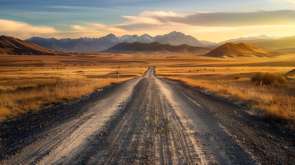 A road in the desert with mountains in the background