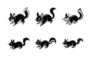 set of chinchilla running Black Silhouette Bundle - Stunning Vector Illustrations for Wild or domestic animals Nature Lovers, isolated on white