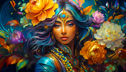 Beautiful woman among flowers