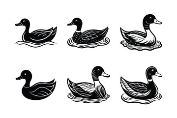 set of Duck swimming Black Silhouette Bundle - Stunning Vector Illustrations for Nature Lovers, isolated on white