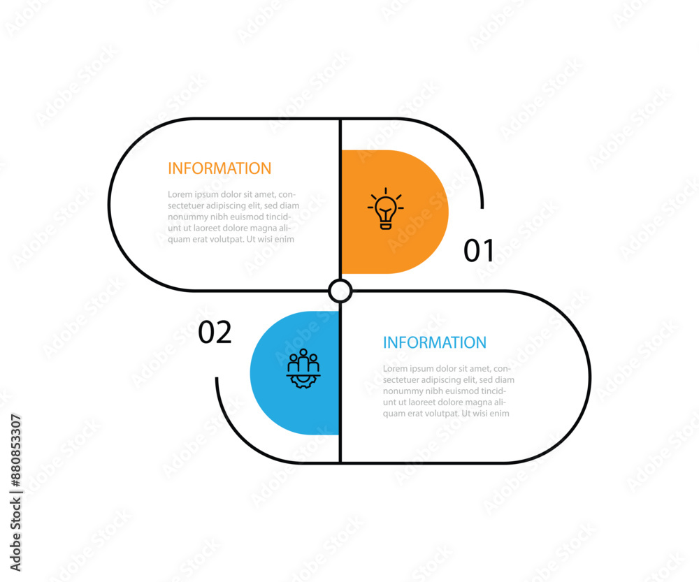 Poster 2 step line connected infographic template vector with icons can be used for workflow, business information and web graphic design 