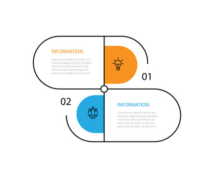 2 step line connected infographic template vector with icons can be used for workflow, business information and web graphic design 