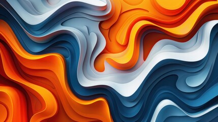 An abstract 3D background in flat design, characterized by fluid lines, bold colors, and intricate patterns. The composition is designed to evoke a sense of modernity and sophistication, with a focus