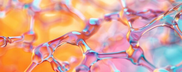 Colorful abstract background with interconnected shapes resembling a neural network, showcasing vivid hues and intricate structures.