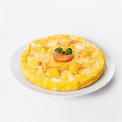 Omelette in a white plate isolated on white background