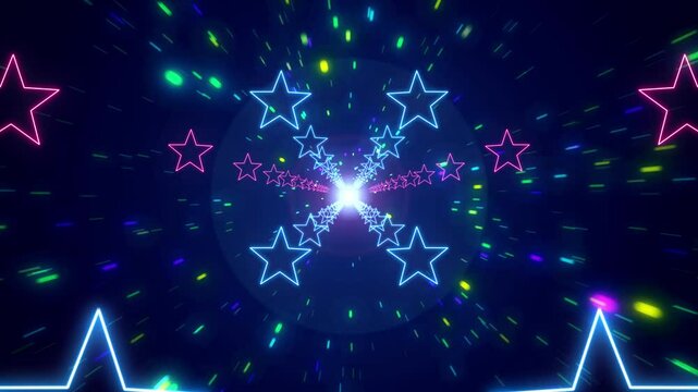 Abstract shooting star retro style 80s-90s futuristic backdrop. Digital neon retro party laser pattern background.