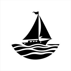 Black boat logo silhouette on white background. Boat icon sign vector illustration design.