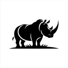 Silhouette of rhino vector on white background. Rhino icon sign flat illustration design.