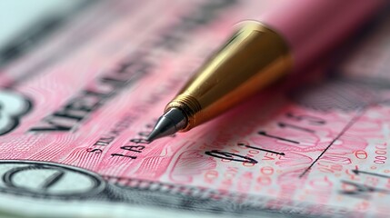 A pen on a pink banknote.
