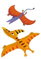 cartoon happy and funny colorful prehistoric dinosaur dino pterodactyl and quetzalcoatlus rhamphorhynchus bird flying bird isolated illustration for children