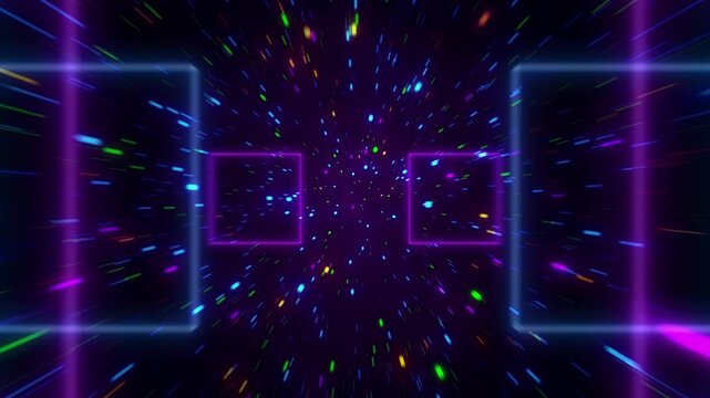 Abstract retro style 90s digital futuristic lightspeed disco neon party laser pattern background.