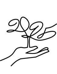 2025 year and hand one line drawing