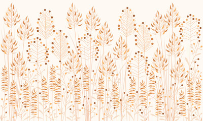 Meadow grasses. A colorful illustration of a wide summer meadow with many plants. Design for the children's room, wallpapers, photo wallpapers.