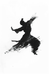 A black and white sketch of a person practicing martial arts