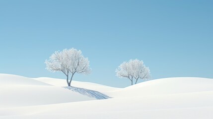 Fototapeta premium Winter landscape with trees in the snow against the blue sky. 3d render